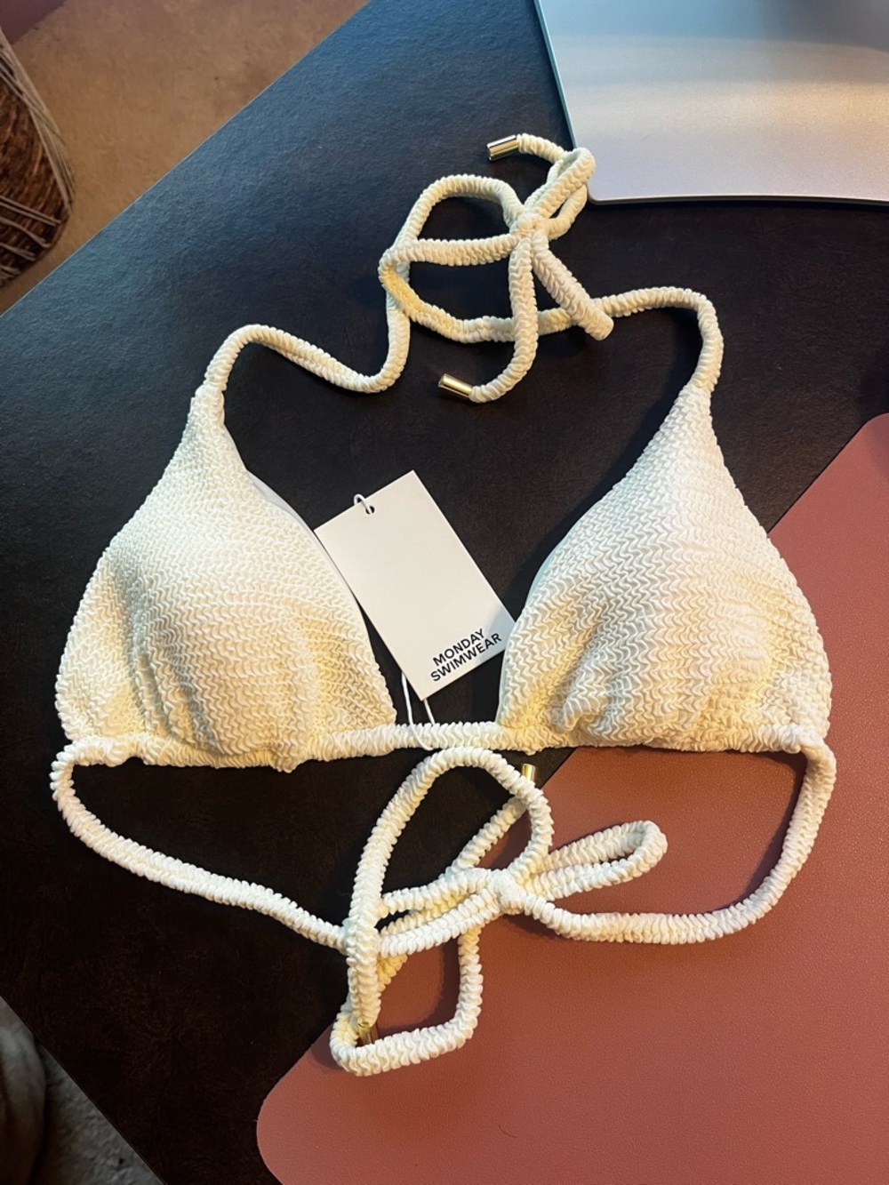 Monday Swimwear Ivory Crinkle Palma Bikini Top